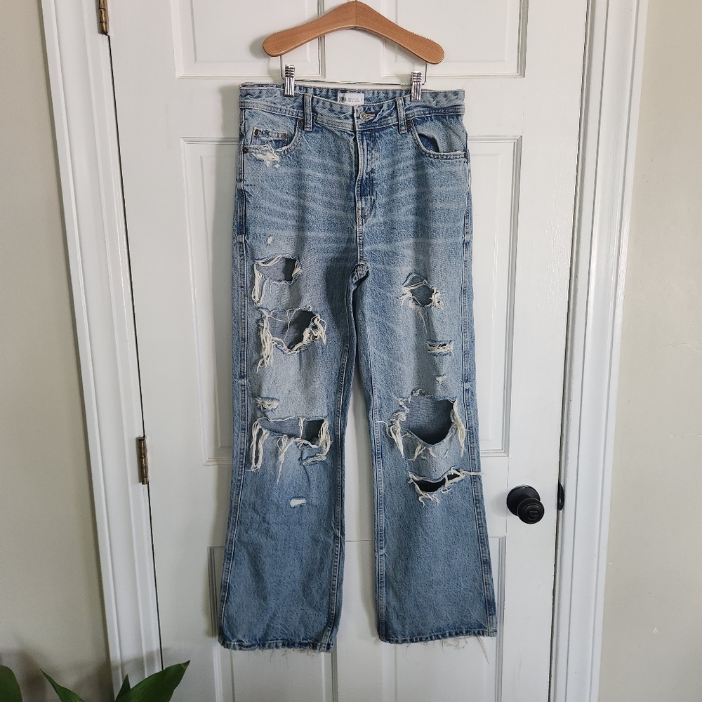 Zara Extreme Distressed Straight Leg Jeans